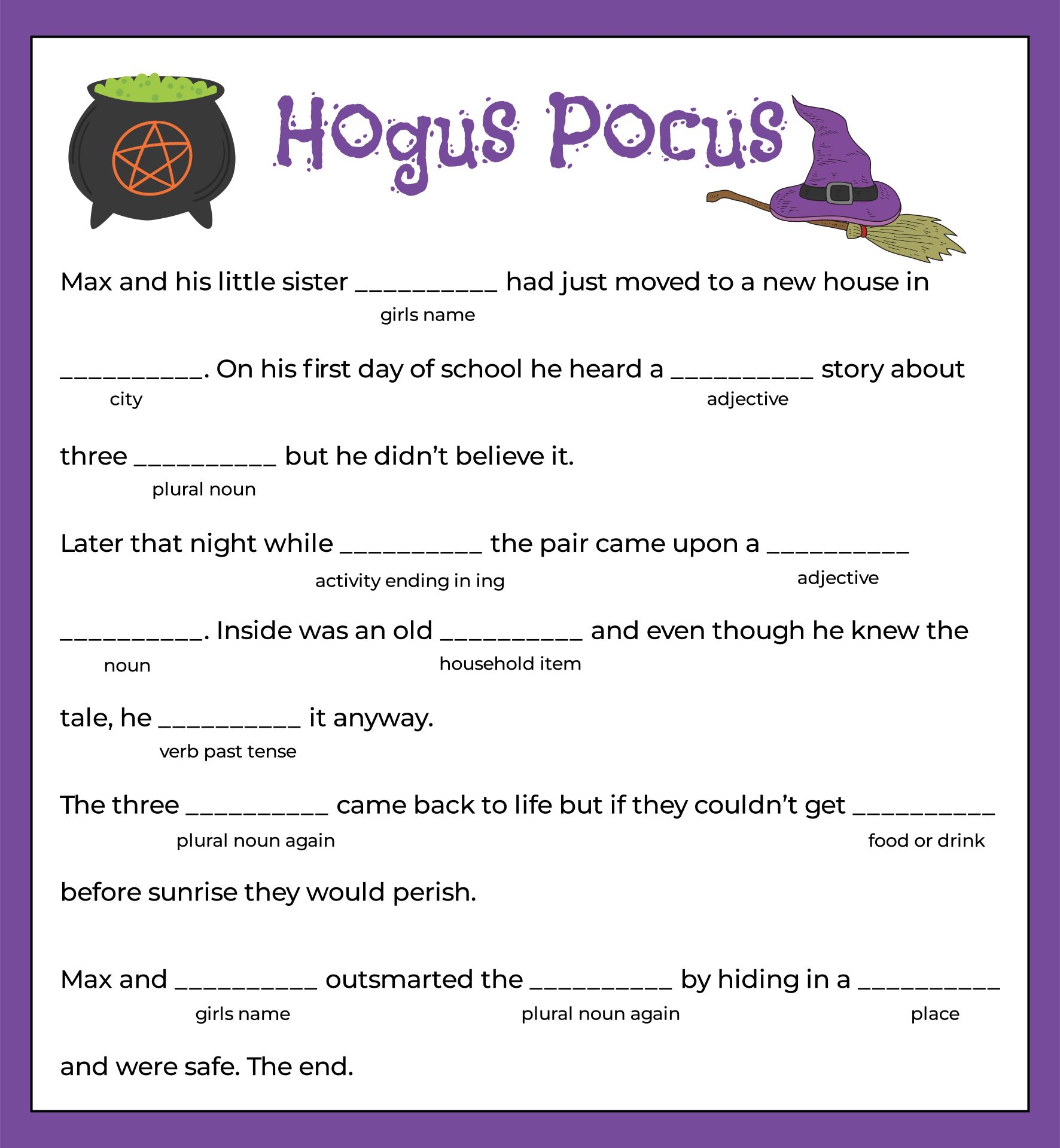 15 Best Halloween Mad Libs Printable Worksheets Printablee