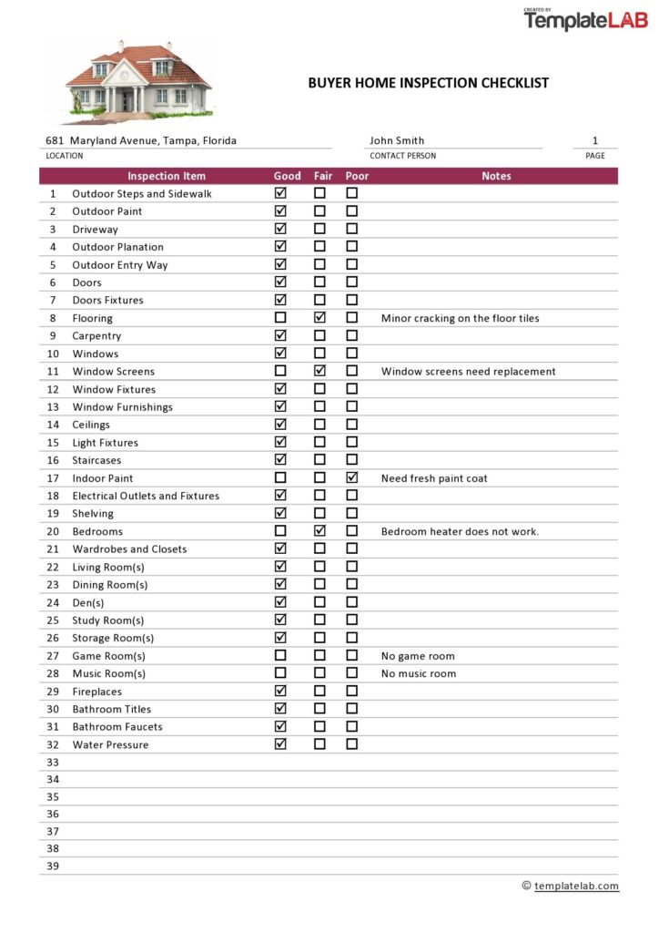 Printable Home Buyer Checklist Template