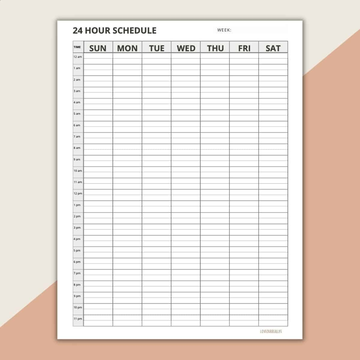 Printable 24 Hour Weekly Schedule Template Fillable Form 2023