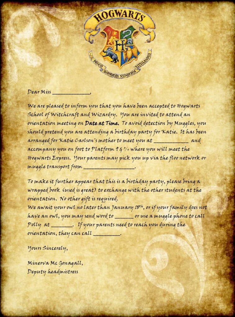 Hogwarts Acceptance Letter Template Printable