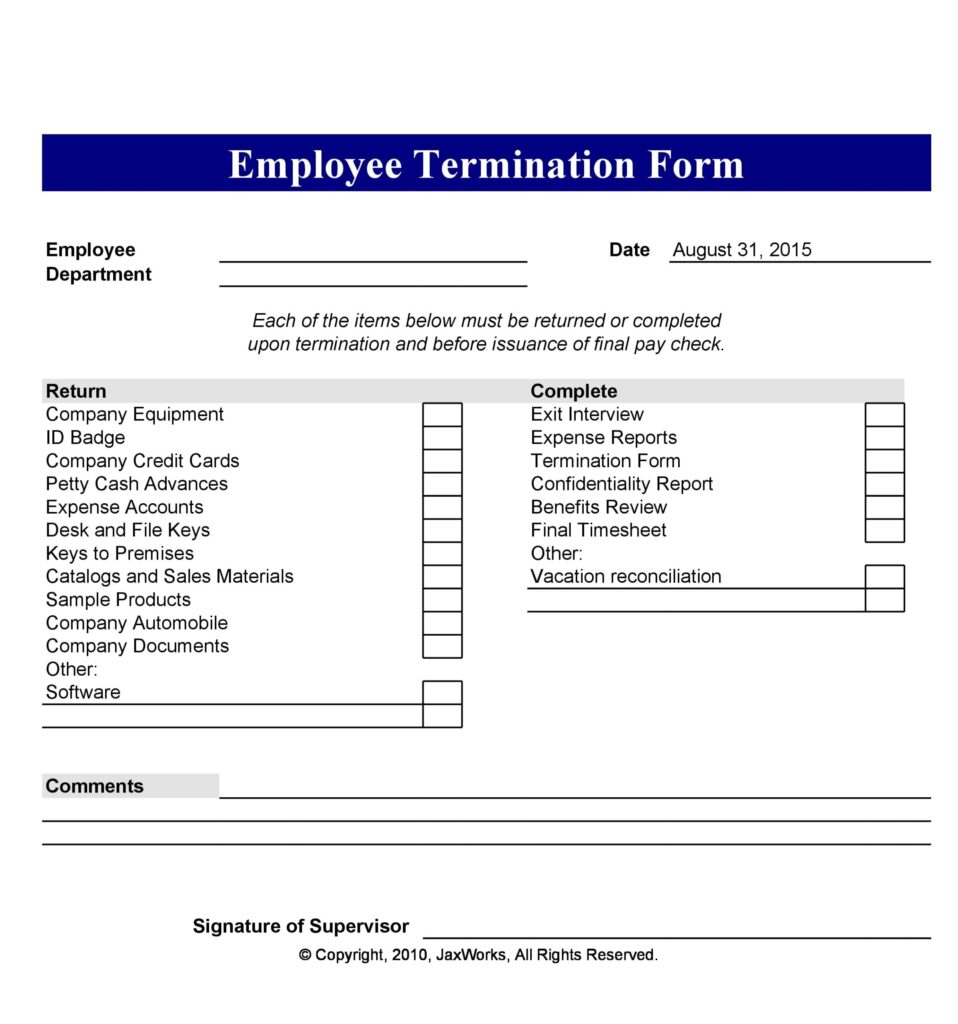 Printable Termination Form Template