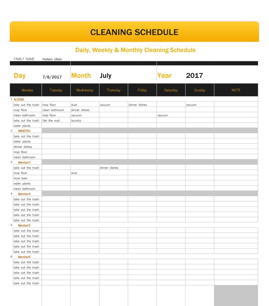 Free Printable Cleaning Schedule Template Excel