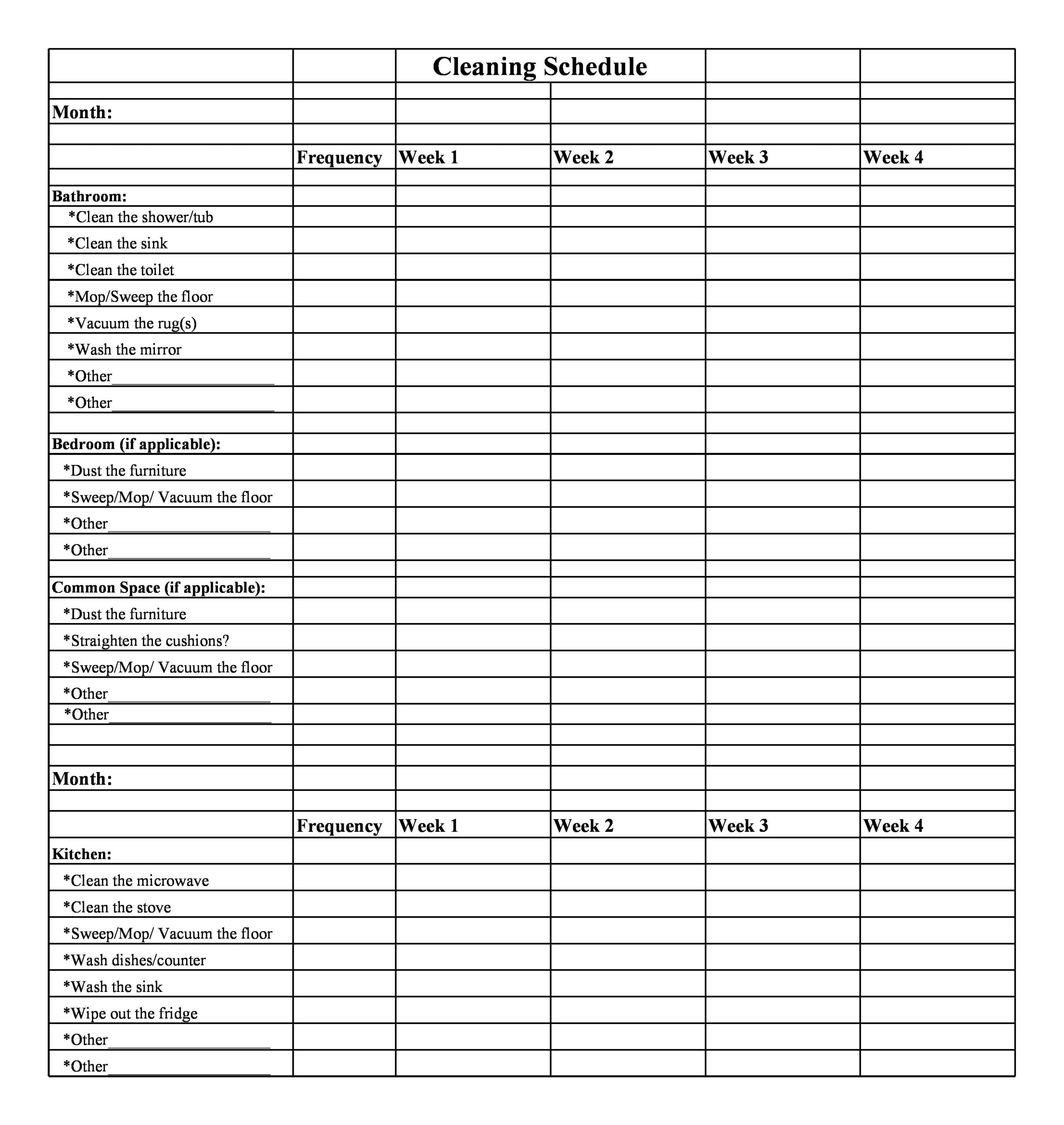 30 Free Cleaning Schedule Templates Daily Weekly Monthly