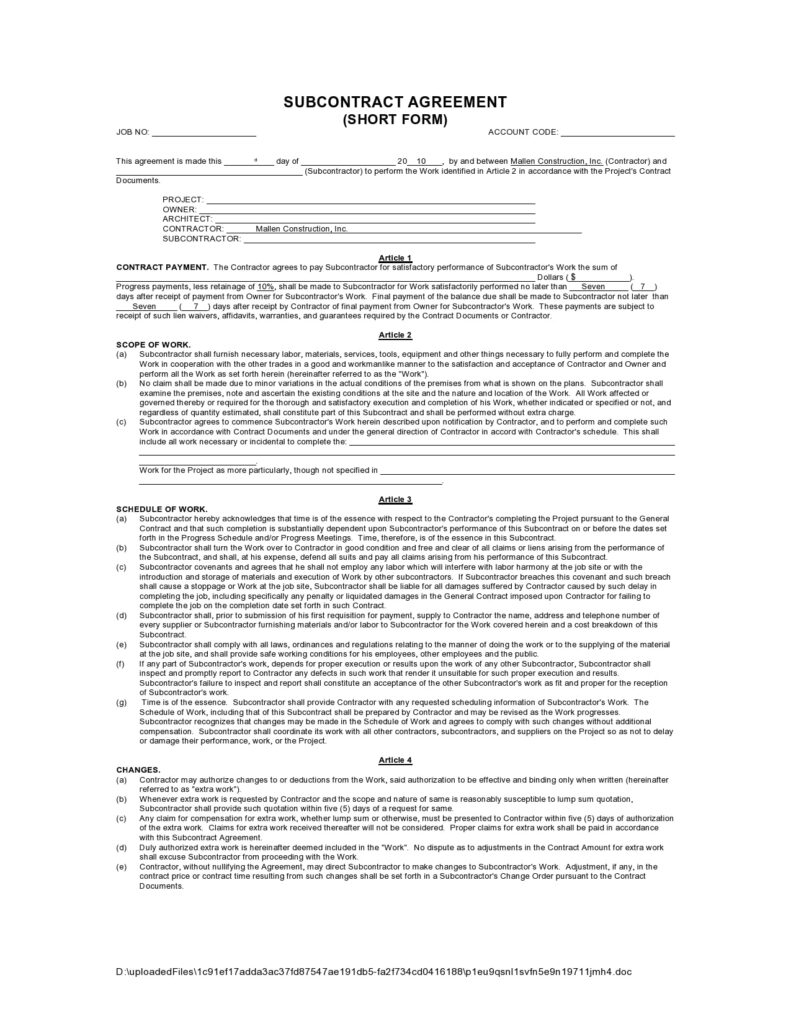 30 Free Subcontractor Agreement Templates Word PDF 