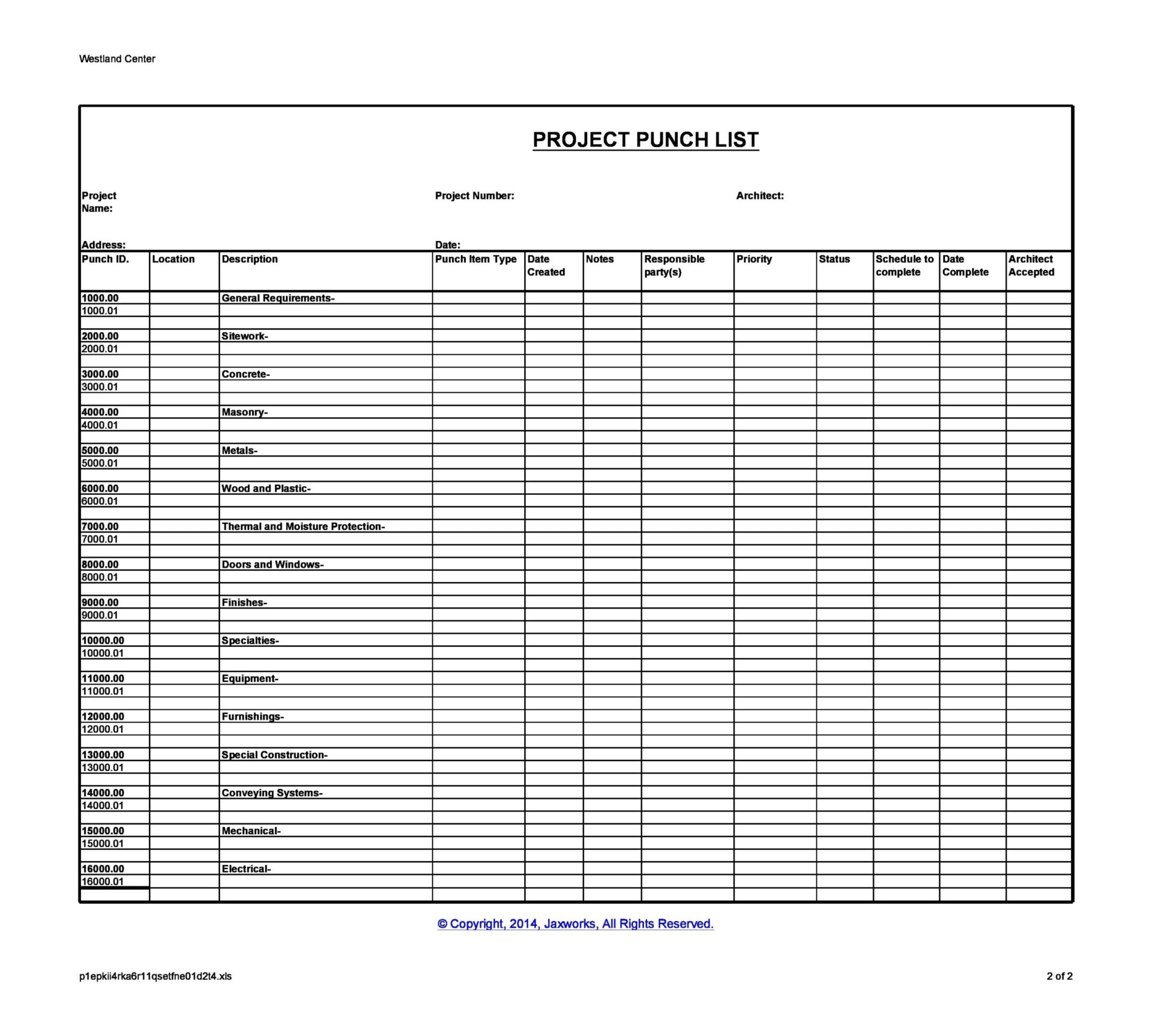 Free Printable Punch List Template Fillable Form 2023