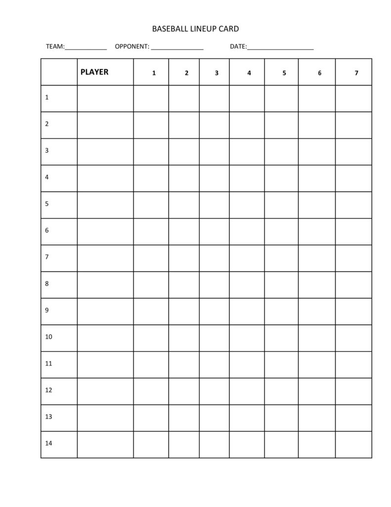Free Printable Baseball Lineup Template