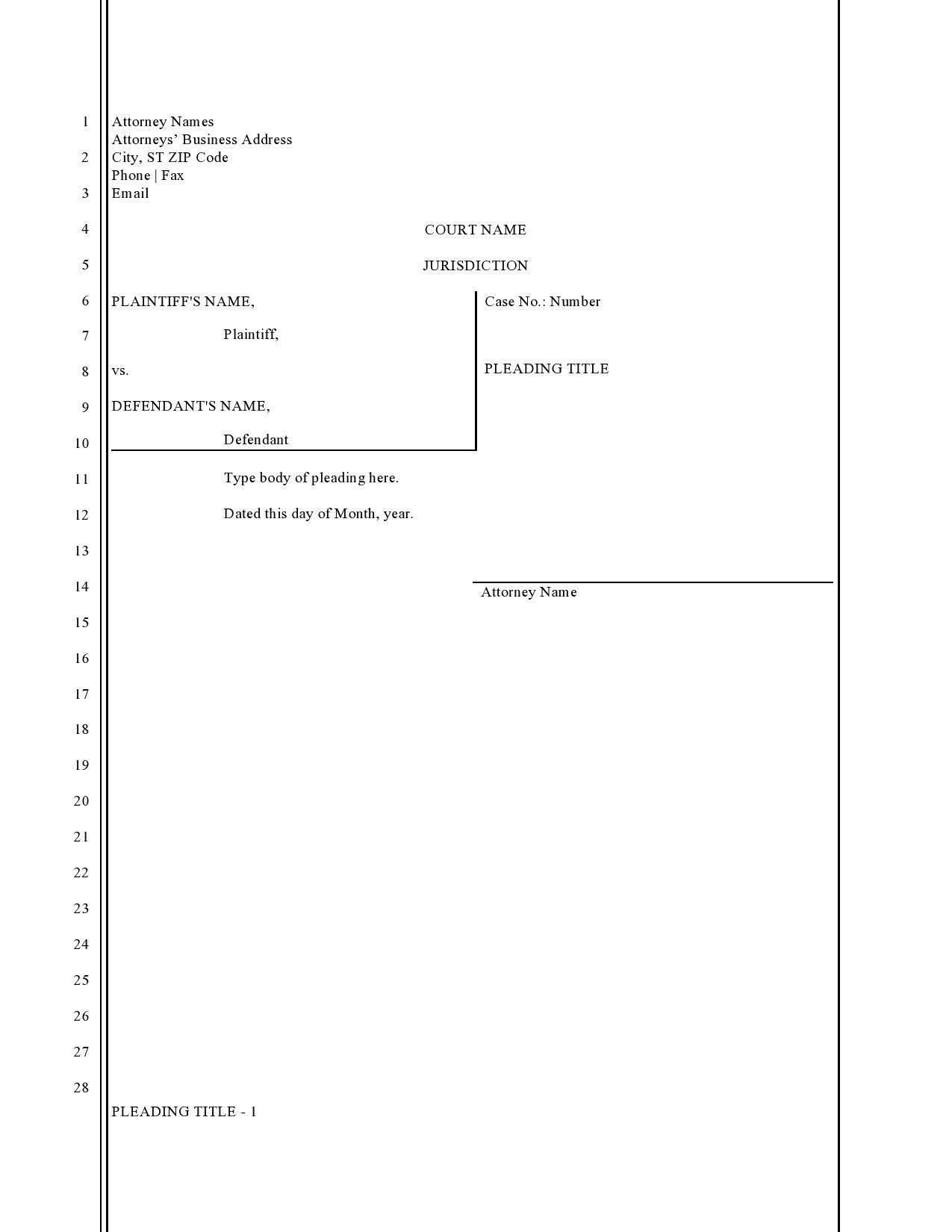 Printable Court Document Template Fillable Form 2023