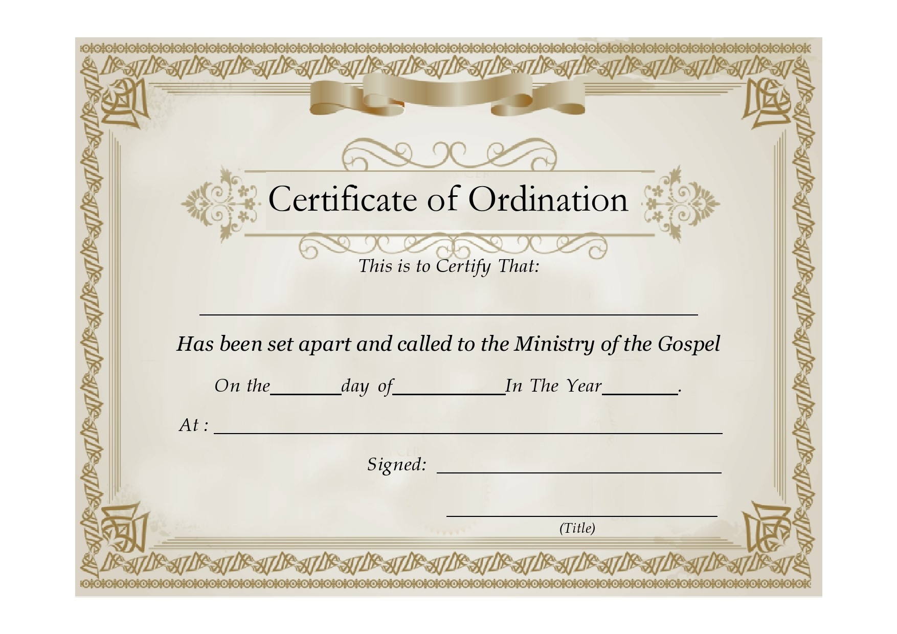 38 Ordination Certificate Templates Free Printables 
