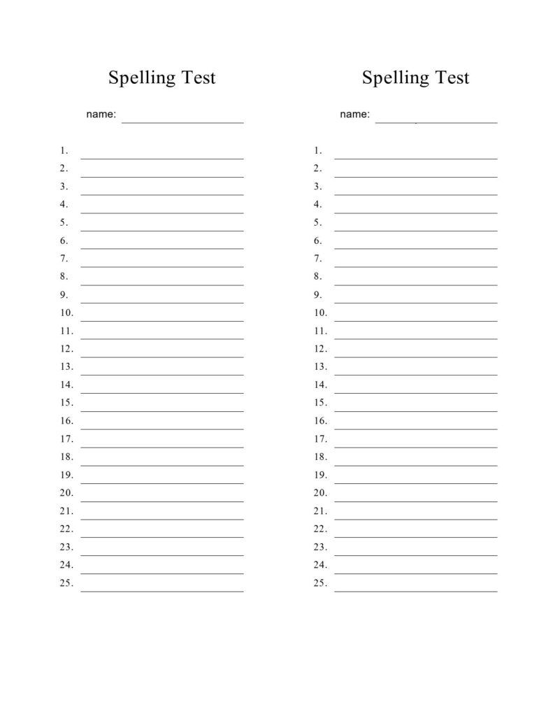 Printable Spelling Test Template