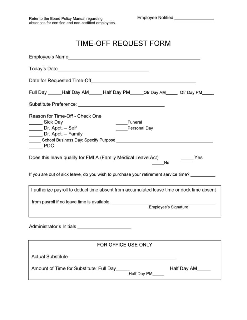 Printable Time Off Request Form Template Pdf