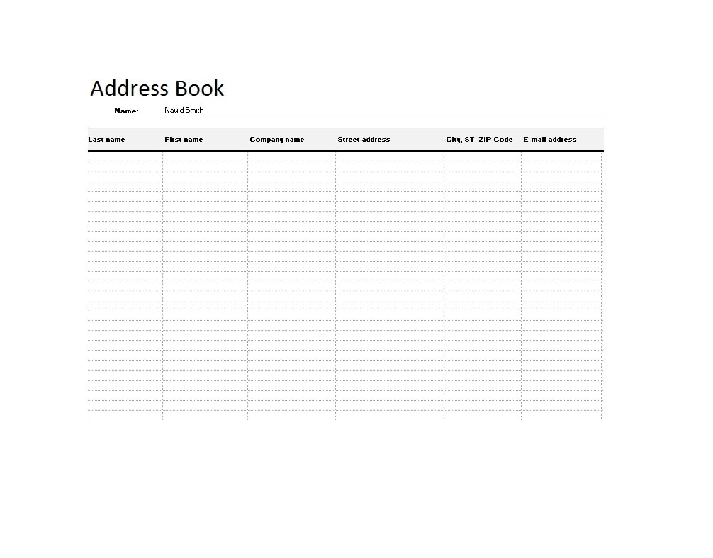 Printable Address Book Template Word