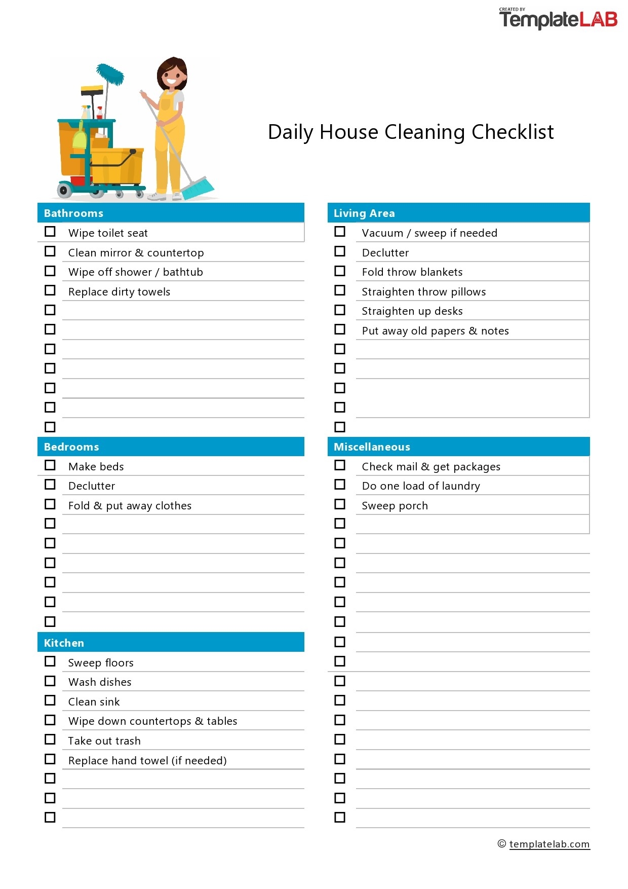 40 Printable House Cleaning Checklist Templates TemplateLab