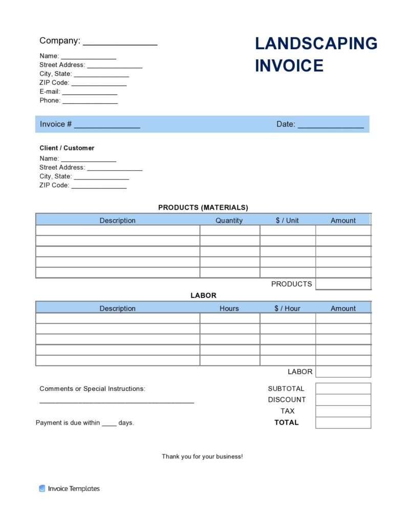 Printable Landscaping Invoice Template