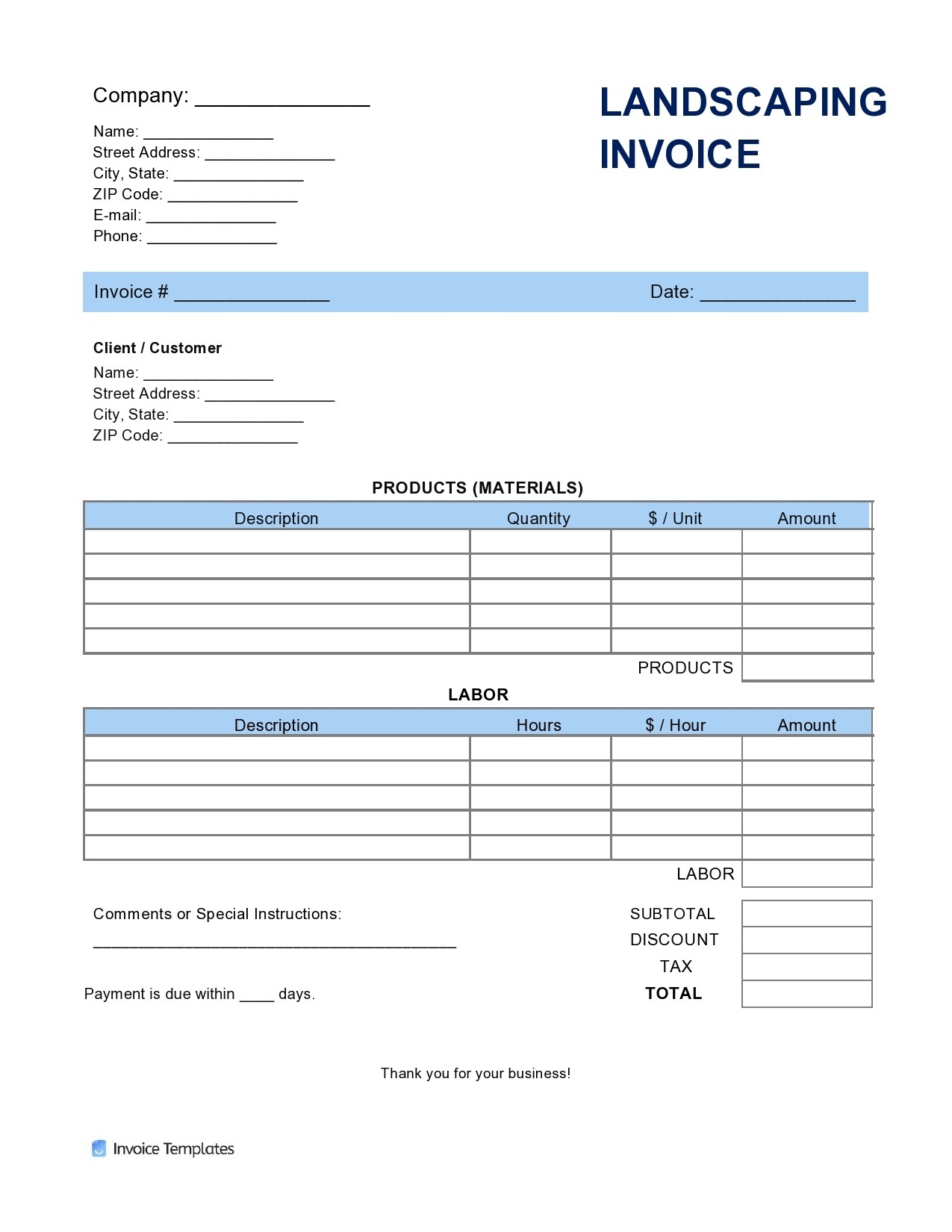 40 Printable Landscaping Invoice Templates Examples 