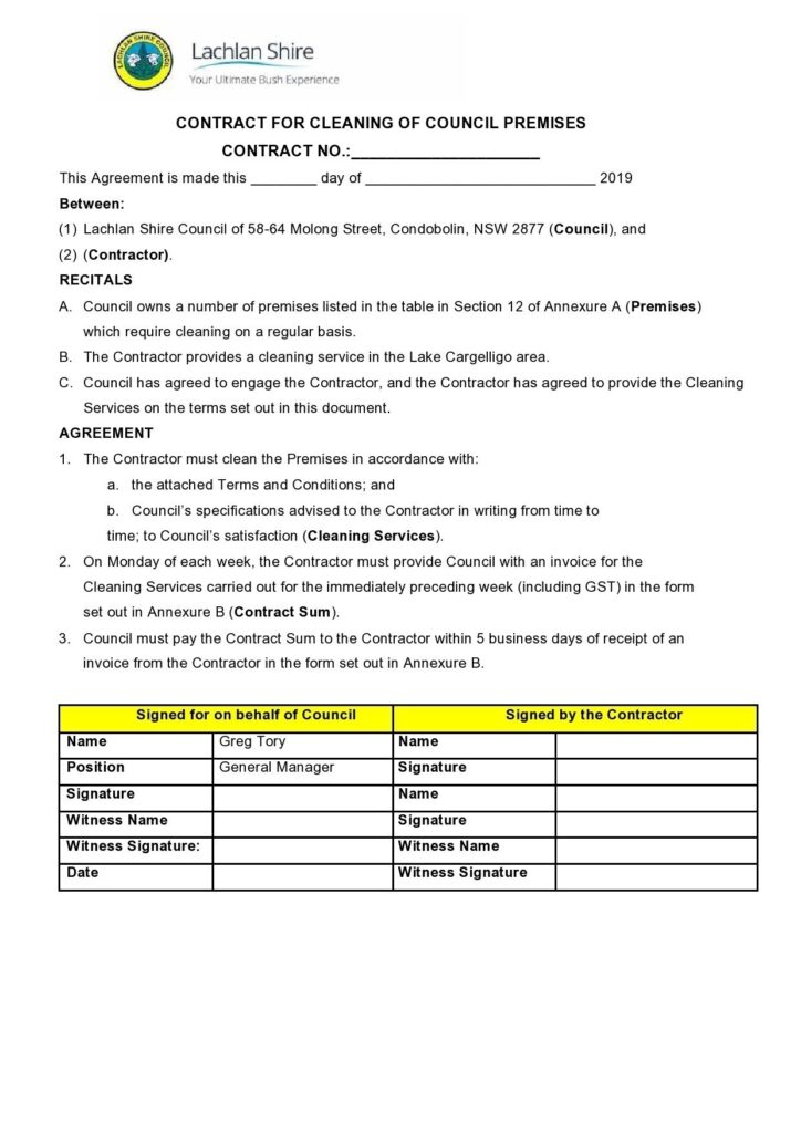 Housekeeping Free Printable Cleaning Contract Template Pdf