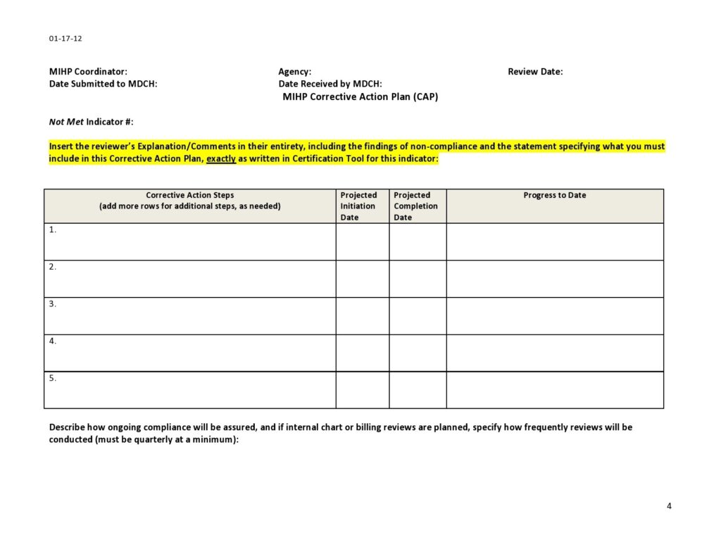 Printable Corrective Action Plan Template