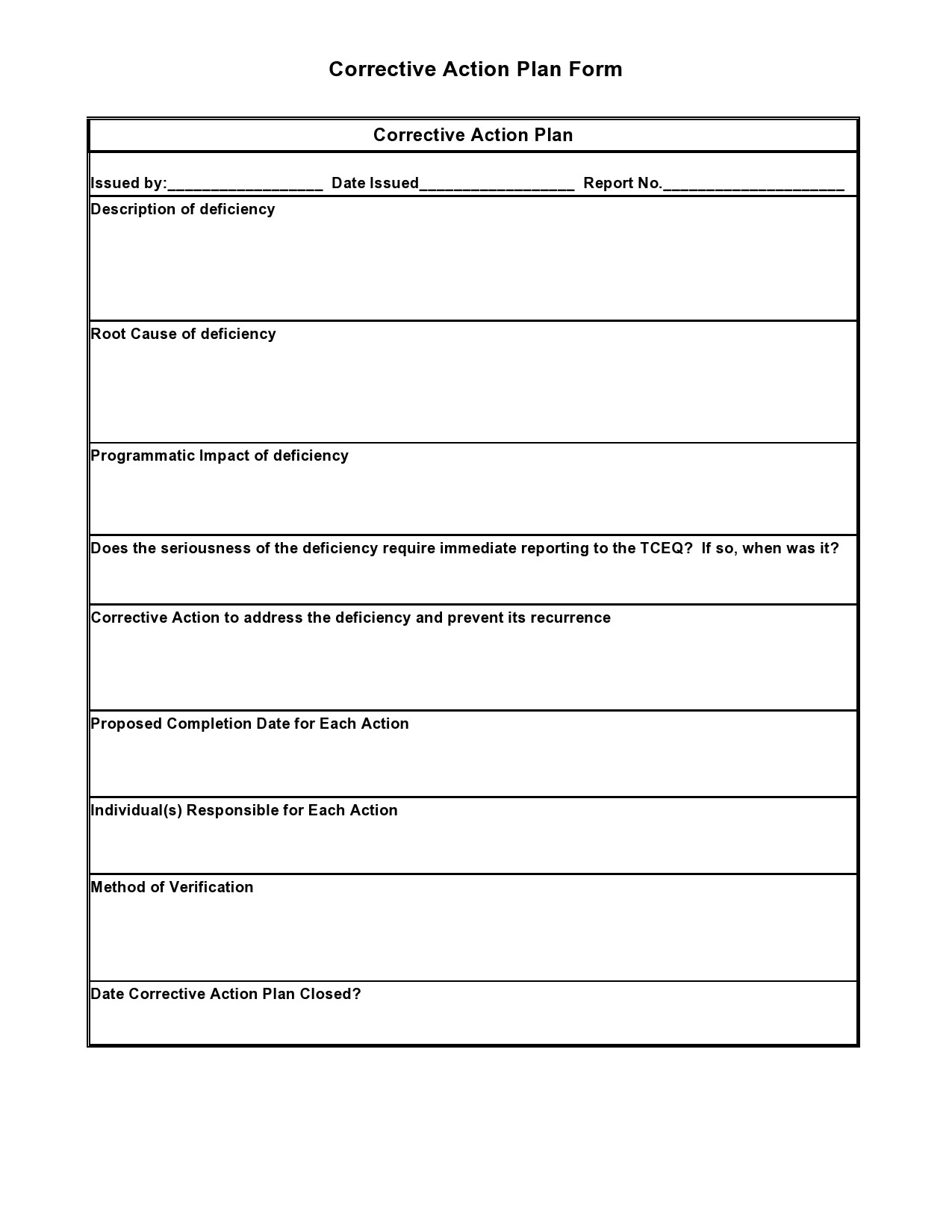 Printable Corrective Action Plan Template Fillable Form 2023 4762