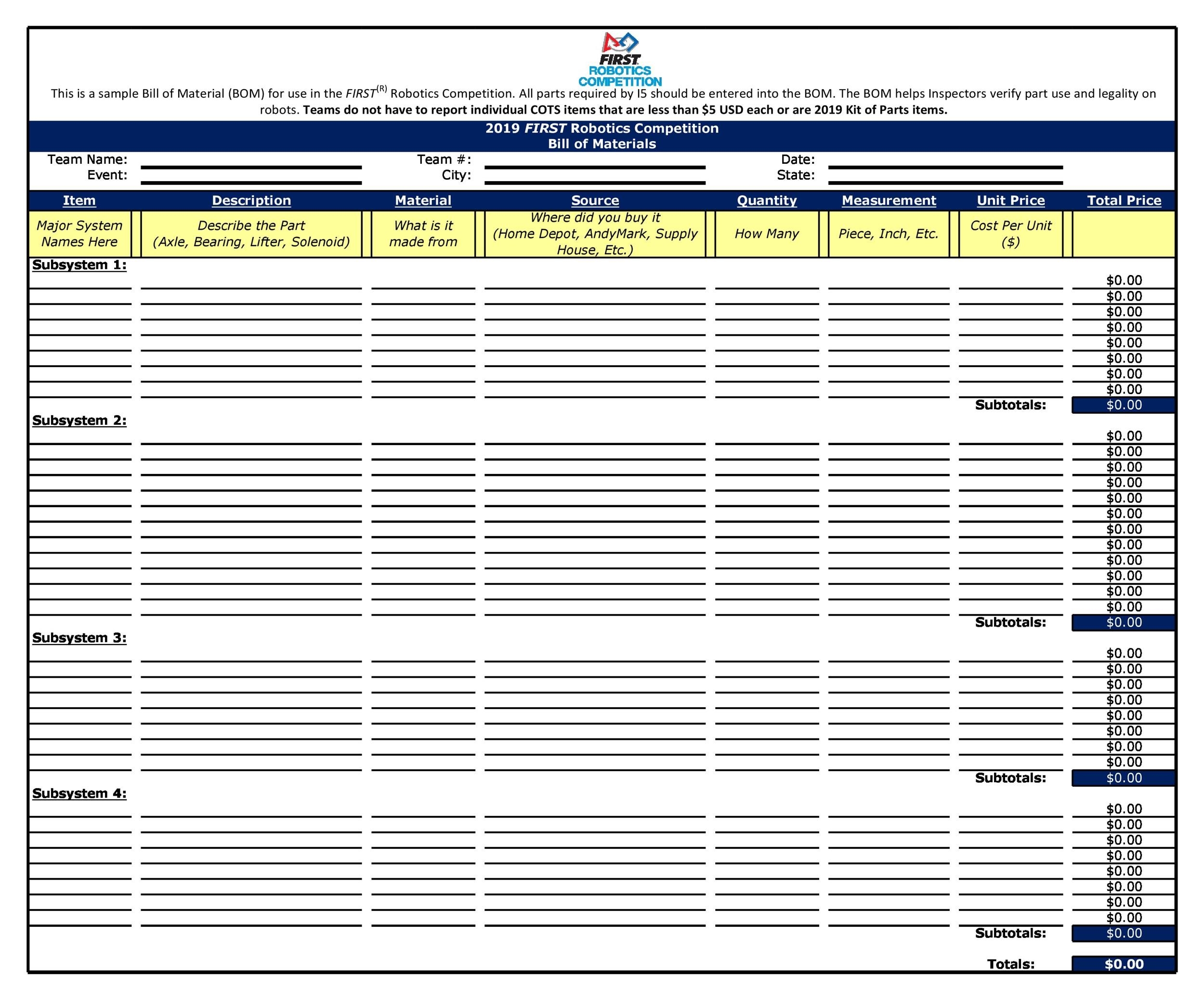 48 FREE Bill Of Material Templates Excel Word TemplateLab