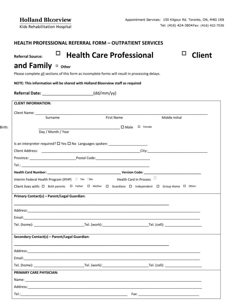 50 Referral Form Templates Medical General TemplateLab