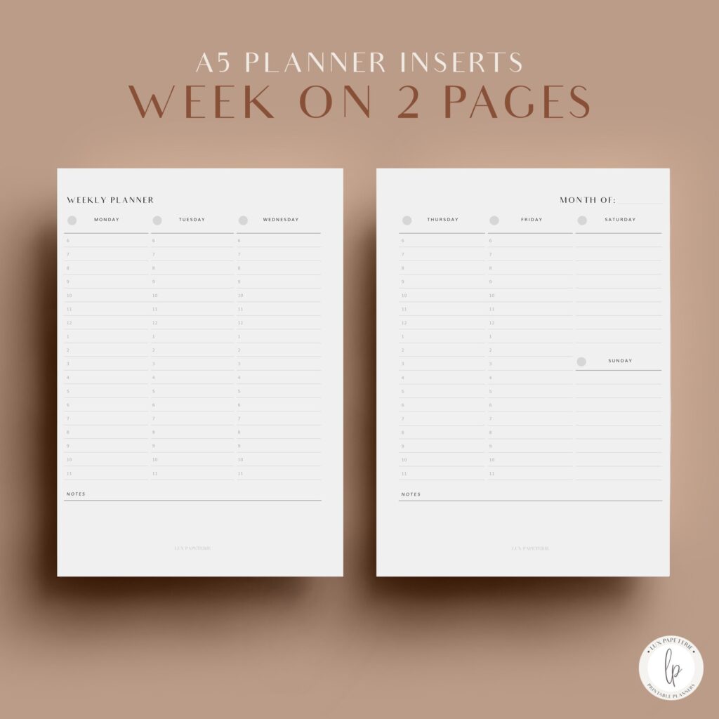 A5 Vertical Weekly Planner Printable Planner Inserts Week On Etsy de