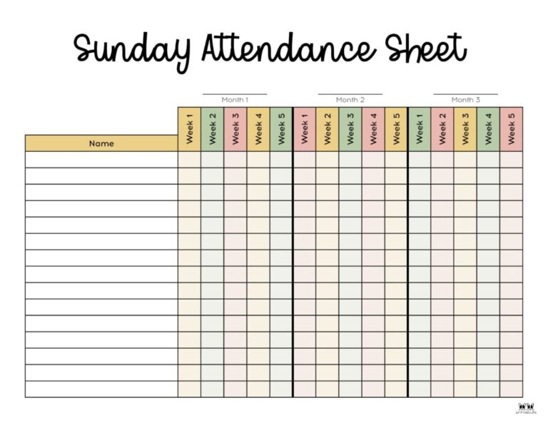 Attendance Sheets Free Printables Printabulls Fillable Form