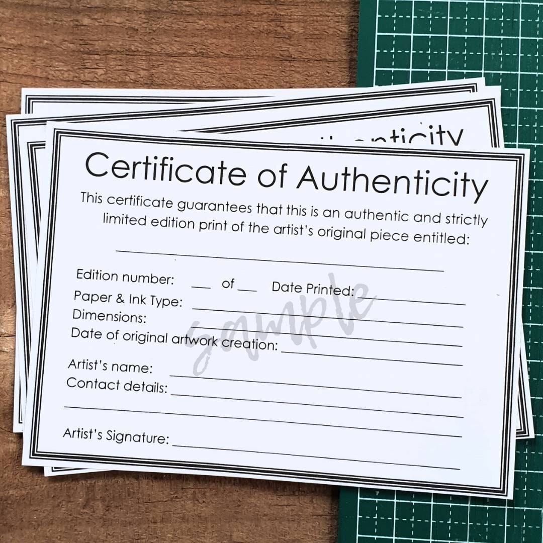 Authenticity Certificate Template For Artwork Limited Edition Etsy de