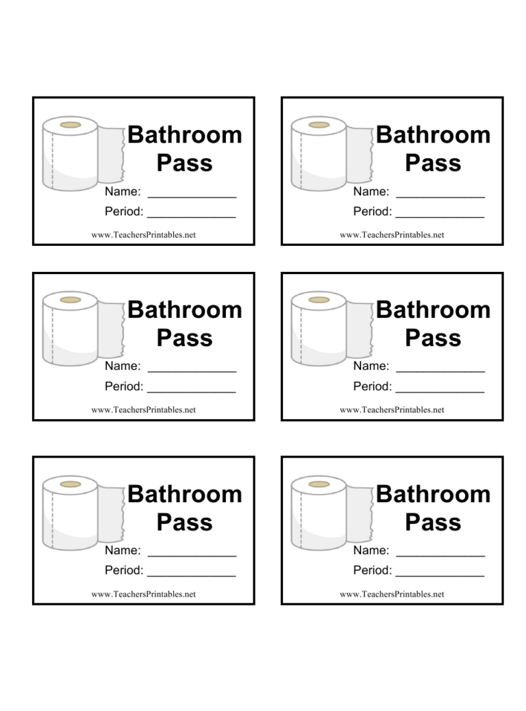 Bathroom Pass Template Download Printable PDF Templateroller Fillable 