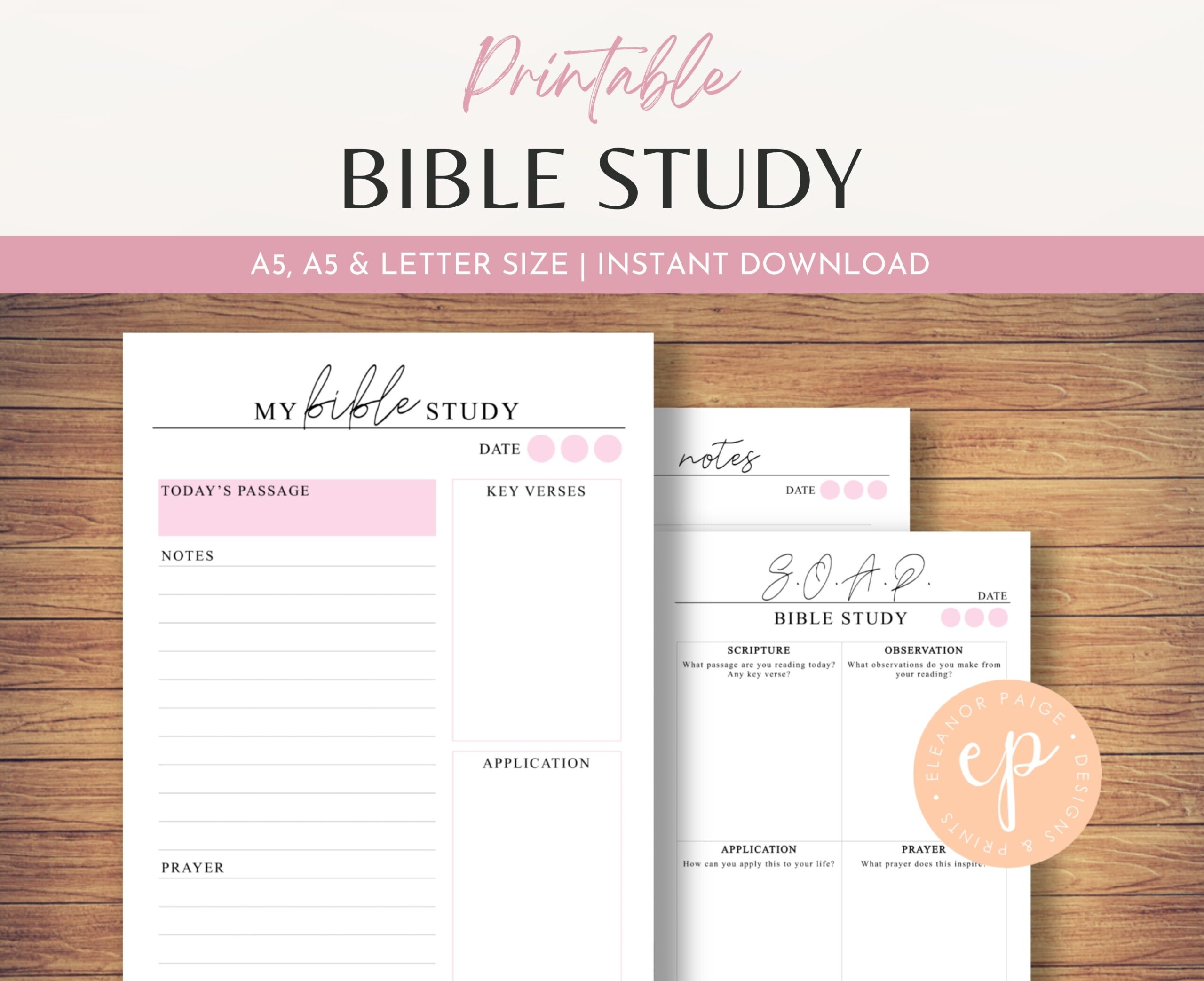 Bible Study And SOAP Printable Notes Template Blush Pink Etsy