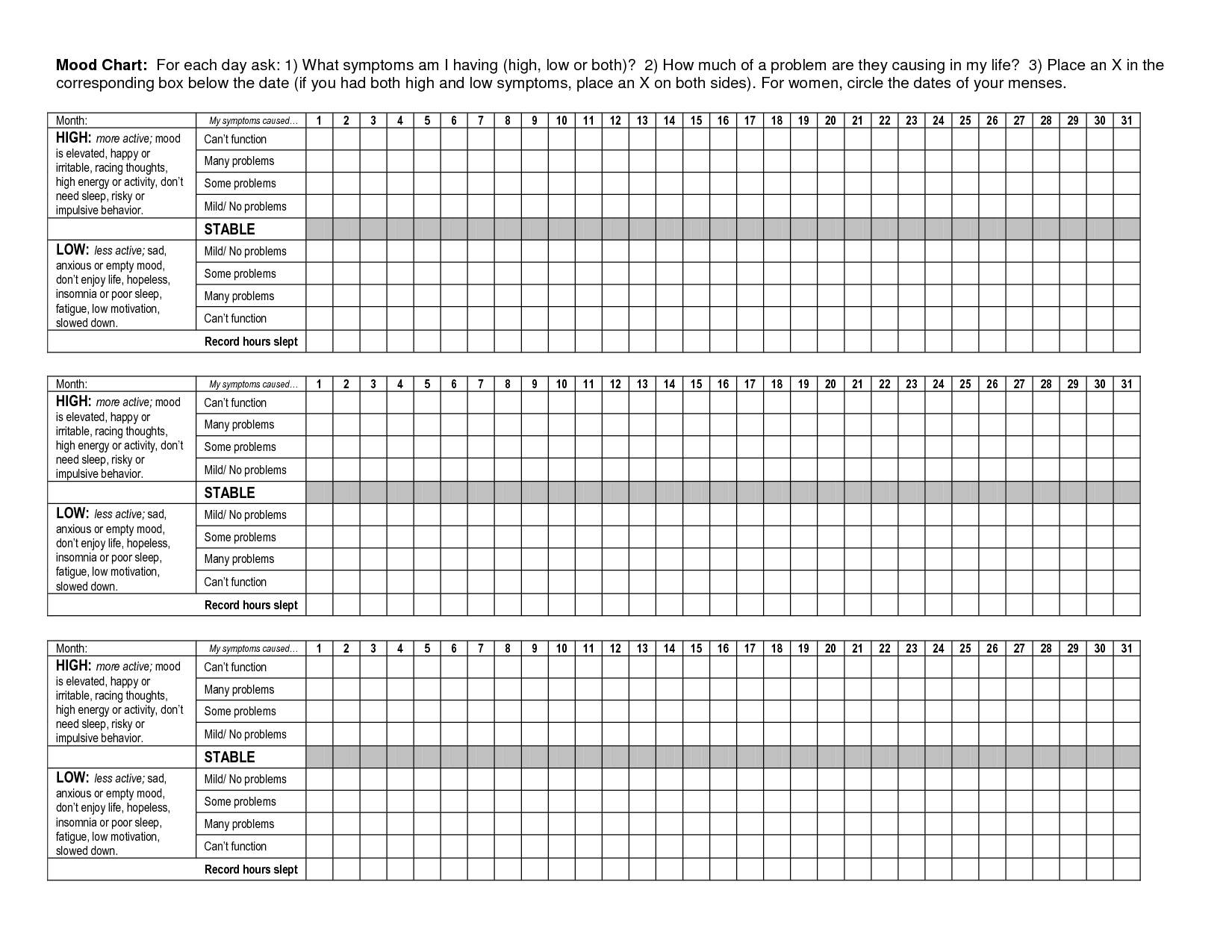 Bipolar Mood Chart Template Feelings Chart Daily Mood Mood Tracker