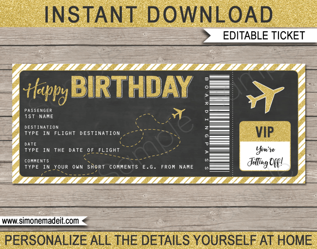 Printable Airline Ticket Template For Gift