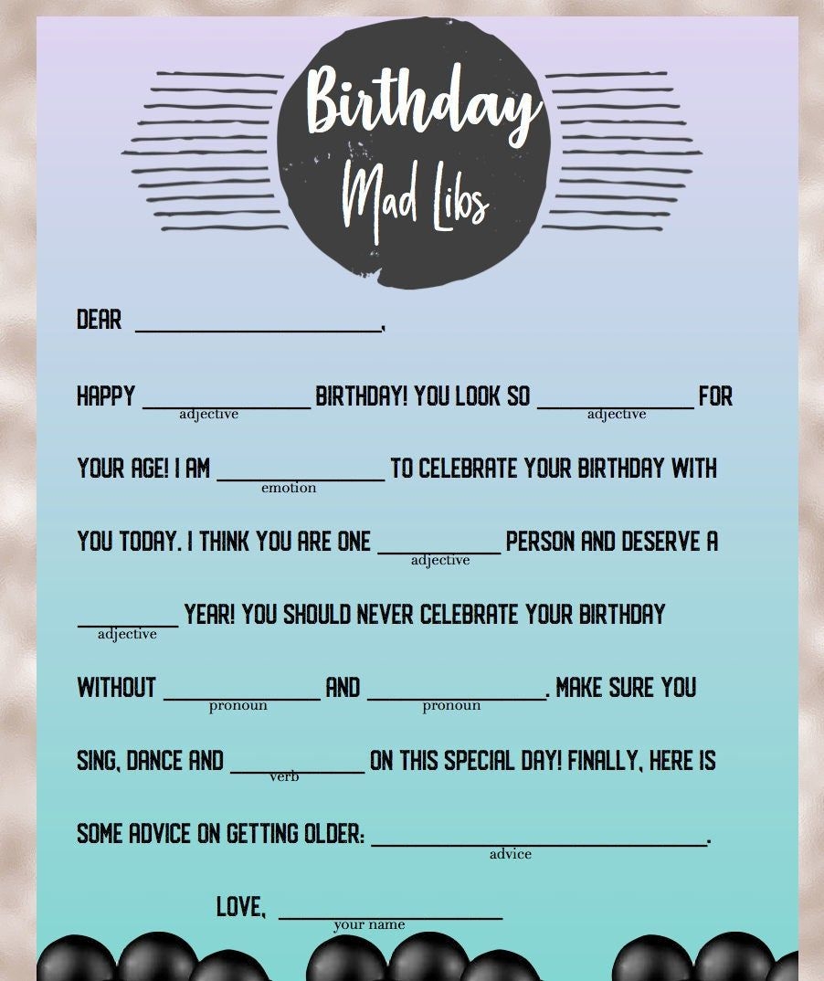 Birthday Party Mad Libs Birthday Mad Libs Birthday Party Etsy 50th Birthday Party Games Birthday Party Games For Kids Free Birthday Stuff