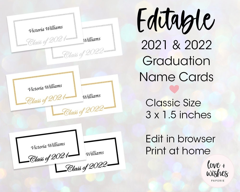 Black Classic Size Printable Graduation Name Card Template Gold Silver Editable 2021 Graduation Name Cards Stationery Design Templates Img hospital