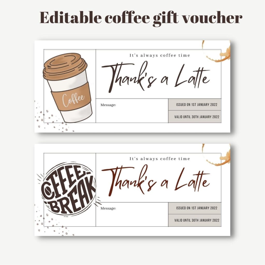 Buy Editable Coffee Gift Coupon Template Printable Thanks A Online In India Etsy