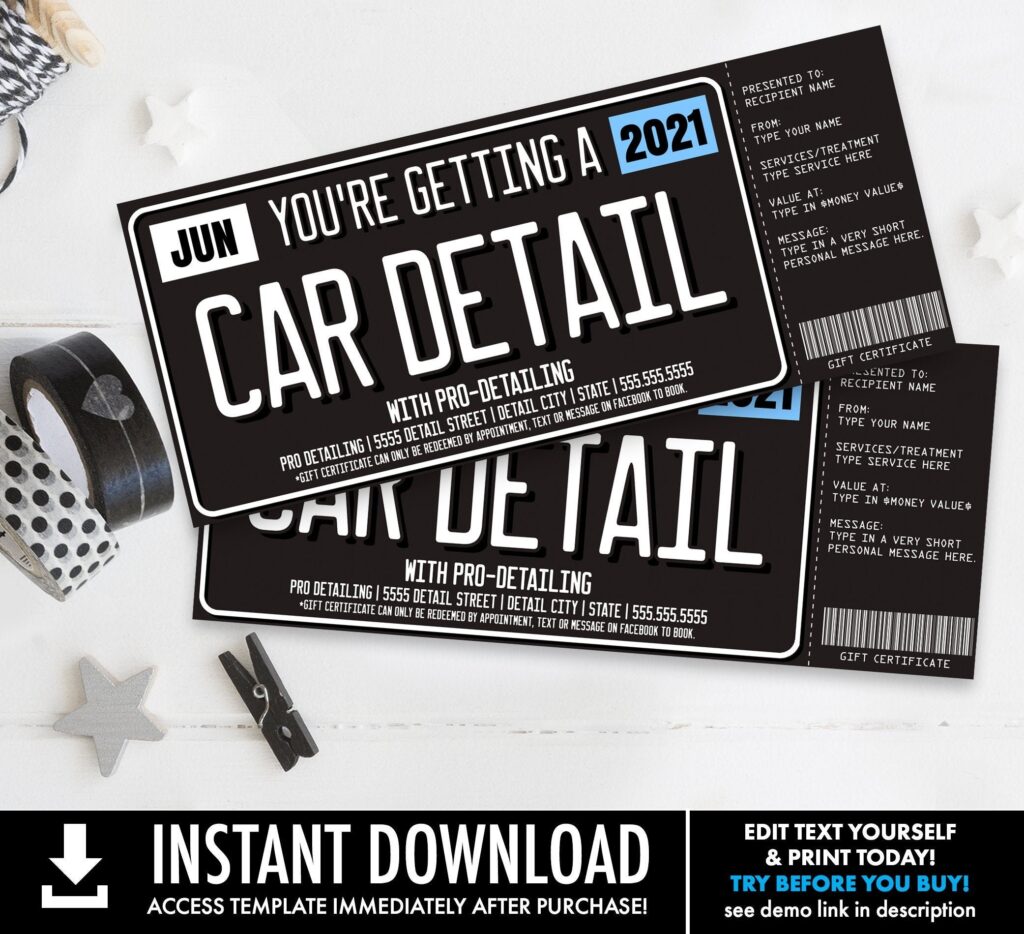 Car Detailing Gift Certificate License Plate Car Detail Etsy de