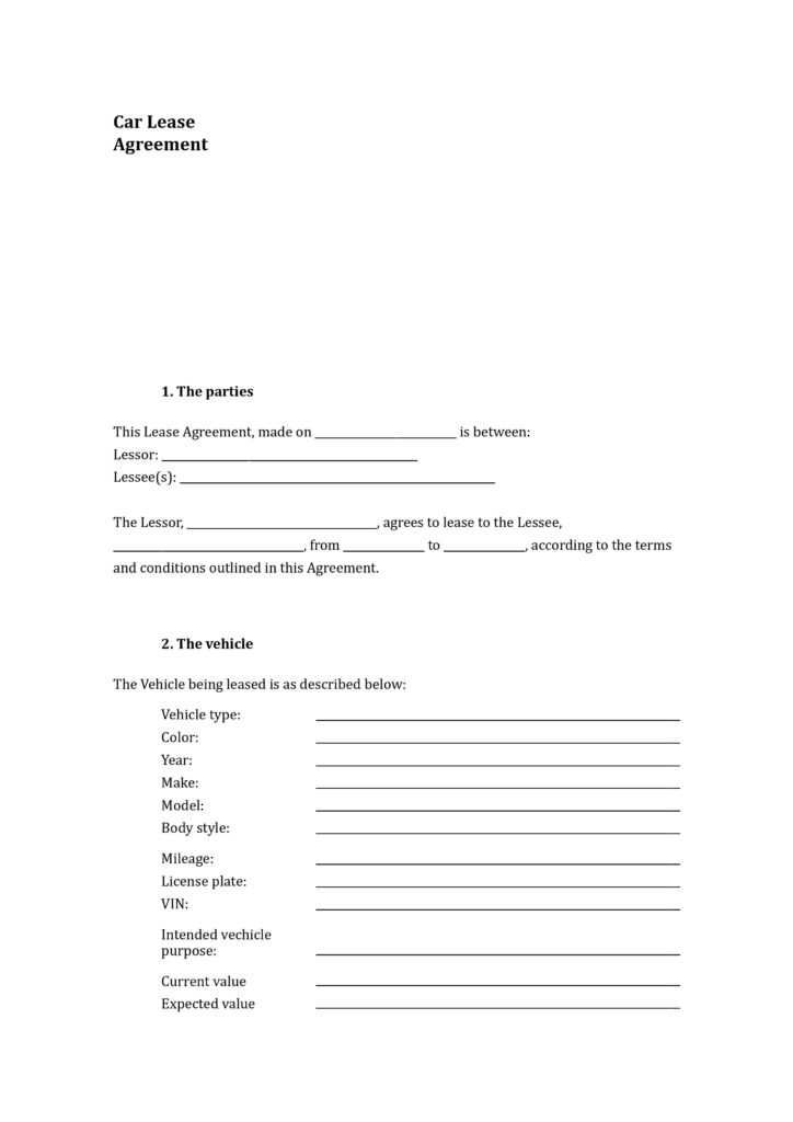 Car Lease Agreement Template