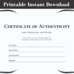 Certificate Of Authenticity For Art Instant Download Etsy Digital Certificate Instant Download Printable Certificate
