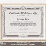 Certificate Of Scholarship EDITABLE Scholarship Award Etsy de