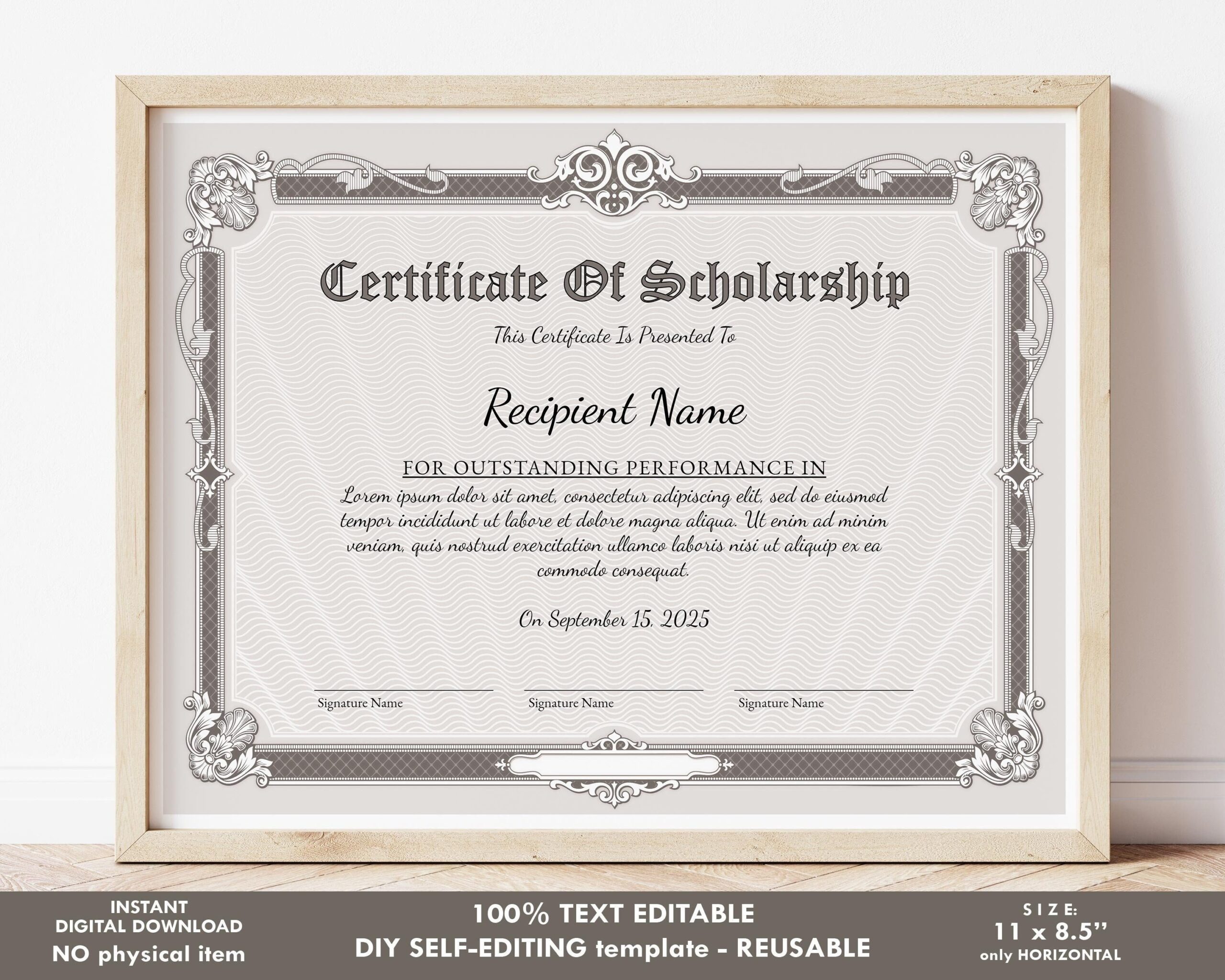 Certificate Of Scholarship EDITABLE Scholarship Award Etsy sterreich