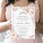 Chic Blush Floral Rose Gold Quincea era Invitation Printable Etsy New Zealand