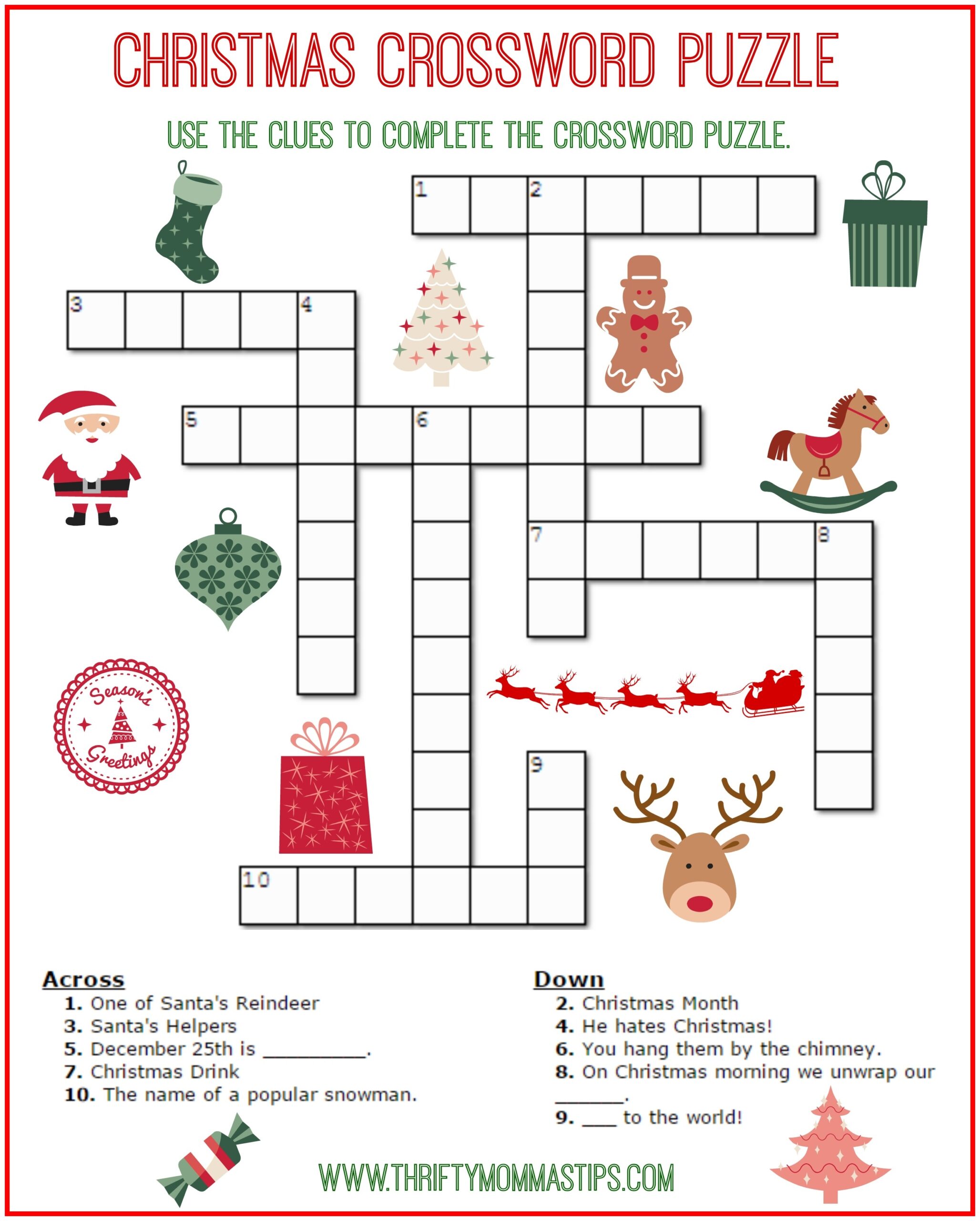 Christmas Crossword Puzzle Printable Thrifty Momma s Tips