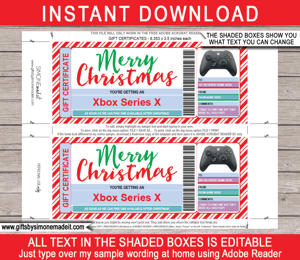 Printable Xbox Gift Card Template