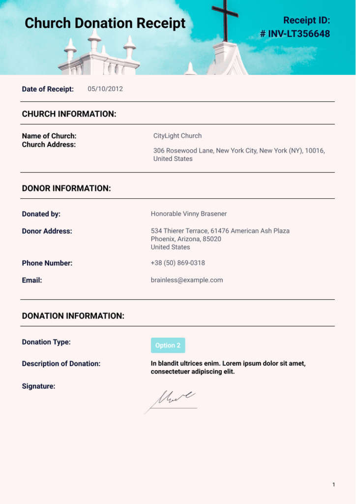 Church Donation Receipt Template PDF Templates Jotform