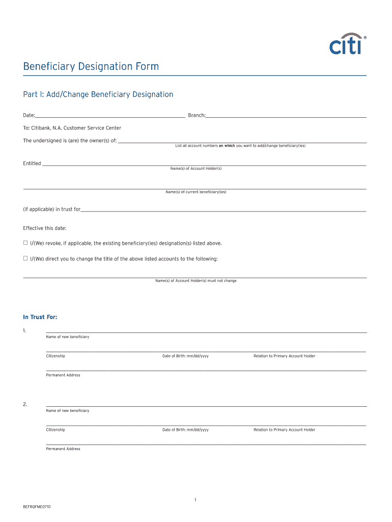 Printable Beneficiary Form Template