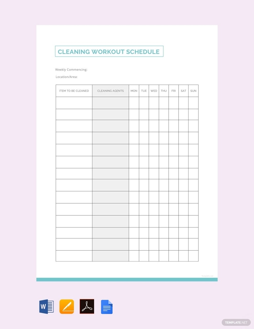 Cleaning Schedule Templates Documents Design Free Download Template