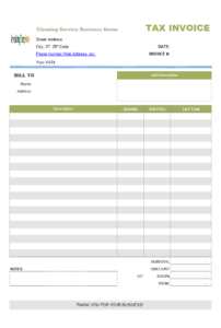 Cleaning Service Invoice Template Fillable Form