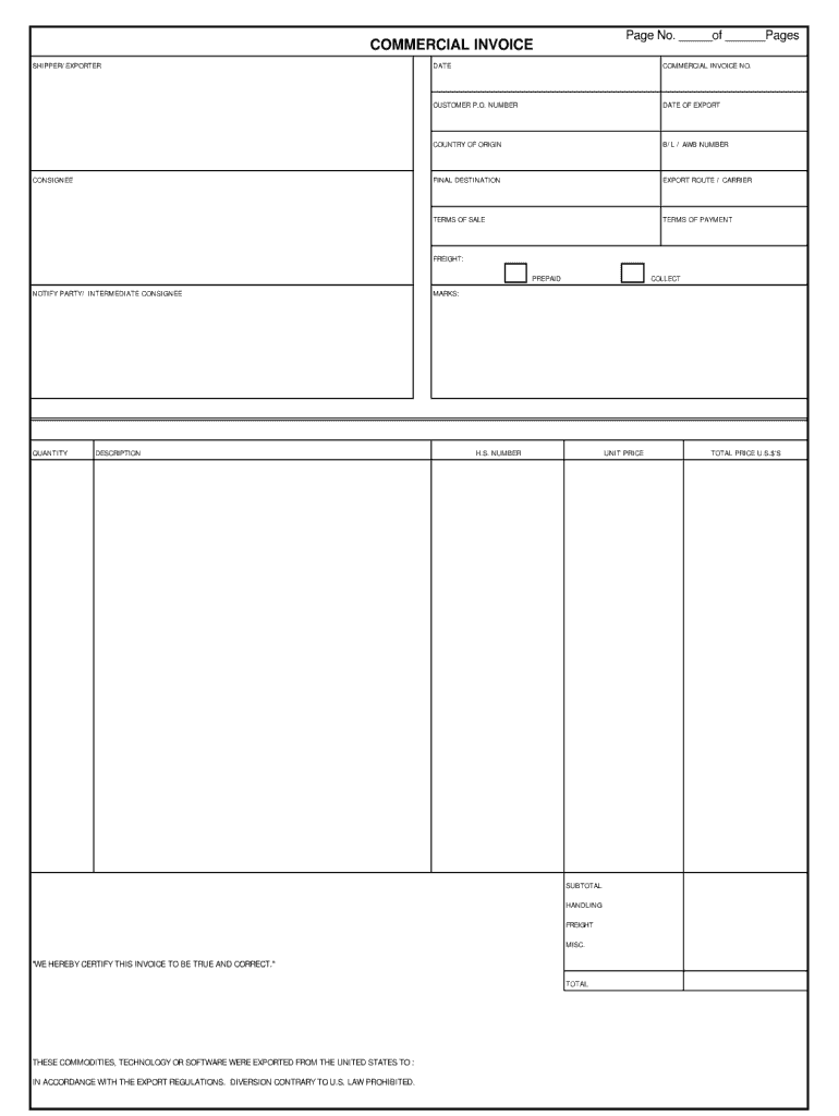 Commercial Invoice Template Fill Online Printable Fillable Blank PdfFiller