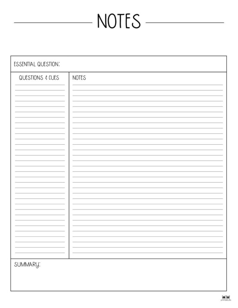 Cornell Notes Templates Free Printables Printabulls Fillable Form