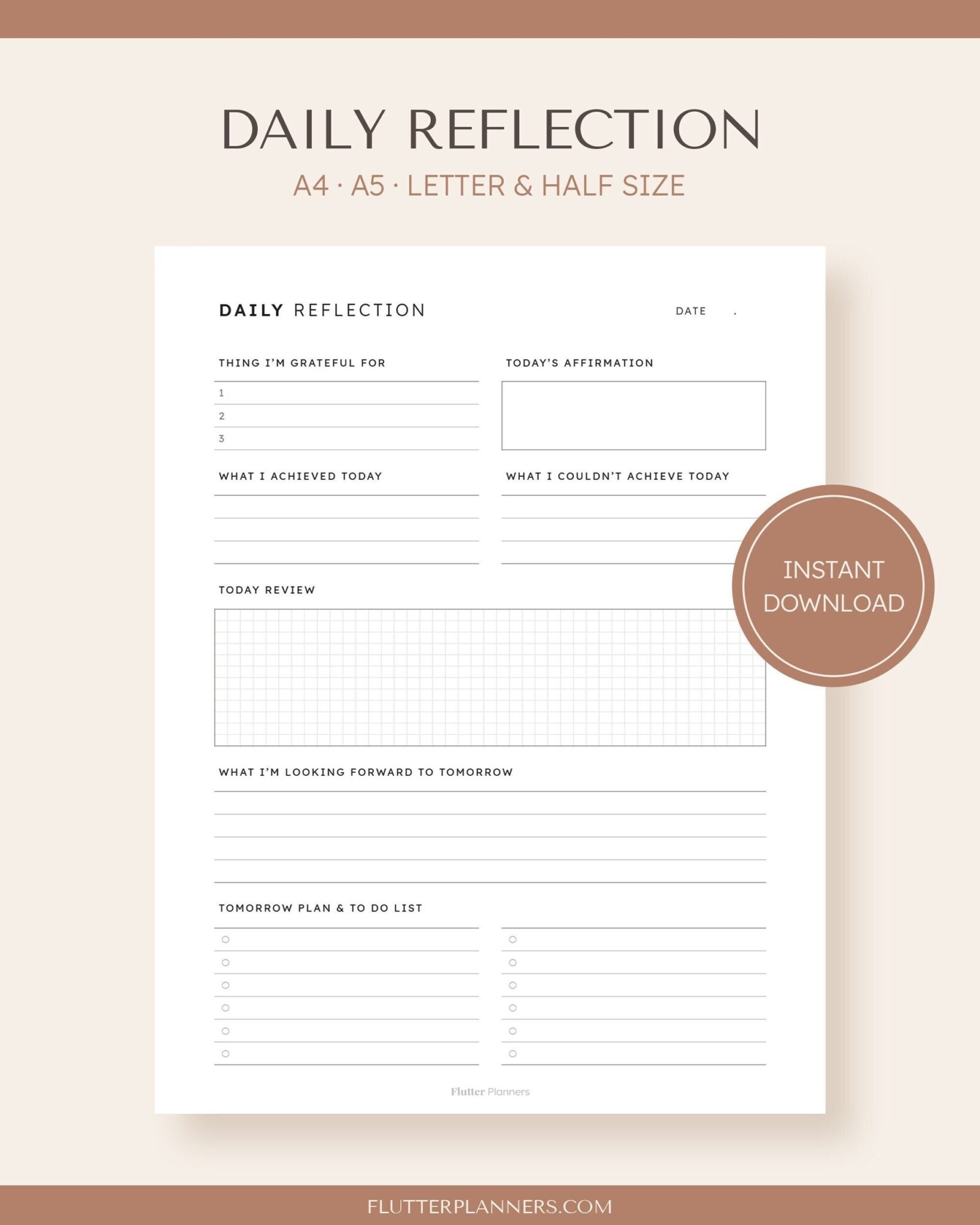 Daily Reflection Printable Daily Journal Template To Do Etsy Fillable