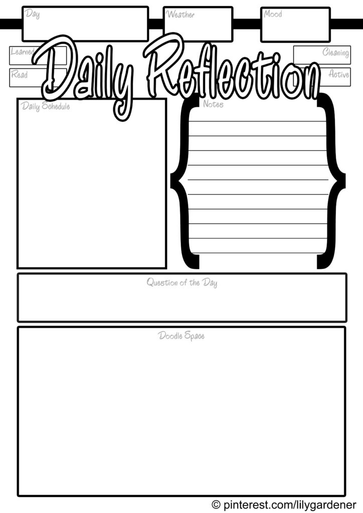 Daily Reflection Template In High Resolution Free And Printable With Spaces For Day Weather Mood Daily Schedule Daily Reflection Diary Writing Doodle Notes