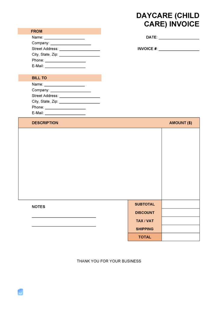 Free Printable Daycare Invoice Template